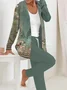 Women's Floral Daily Going Out Two Piece Set Long Sleeve Casual Spring/Fall Coat With Pants Matching Set