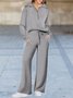 Half Open Collar Loose Casual Plain Two-Piece Set