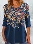 V Neck Casual Floral T-Shirt