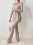 Crew Neck Loose Plain Casual Two-Piece Set