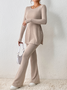 Crew Neck Loose Plain Casual Two-Piece Set