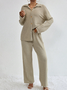 Loose Casual Drop Shoulder Button Front Top & Pants Two-Piece Set
