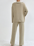 Loose Casual Drop Shoulder Button Front Top & Pants Two-Piece Set