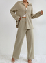 Loose Casual Drop Shoulder Button Front Top & Pants Two-Piece Set