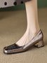 Fashion Metallic Square Toe Block Heel Shallow Shoes