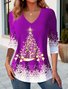 Casual Christmas V Neck Loose T-Shirt