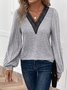 Lace Casual V Neck Loose Blouse