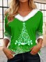 Casual Fur Collar Christmas Tree T-Shirt
