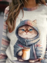Women's Crew Neck Cat Casual Spring/Fall Long Sleeve Sweatshirt
