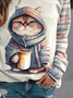 Women's Crew Neck Cat Casual Spring/Fall Long Sleeve Sweatshirt