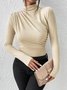 Women Plain Long Sleeve Blouse Spring/Fall Turtleneck Daily Casual Top