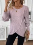 Crew Neck Loose Plain Casual Lantern Sleeve Blouse