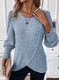 Crew Neck Loose Plain Casual Lantern Sleeve Blouse