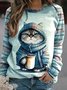 Women's Crew Neck Cat Casual Spring/Fall Long Sleeve Sweatshirt
