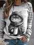 Women's Crew Neck Cat Casual Spring/Fall Long Sleeve Sweatshirt