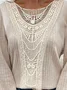 Casual Lantern Sleeve Crew Neck Lace Blouse