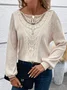 Casual Lantern Sleeve Crew Neck Lace Blouse