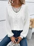 Casual Lantern Sleeve Crew Neck Lace Blouse