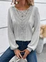 Casual Lantern Sleeve Crew Neck Lace Blouse