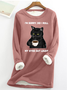 Women's Long Sleeve Blouse Spring/Fall Cat Cotton-Blend Crew Neck Daily Going Out Casual Top