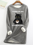 Women's Long Sleeve Blouse Spring/Fall Cat Cotton-Blend Crew Neck Daily Going Out Casual Top