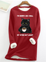 Women's Long Sleeve Blouse Spring/Fall Cat Cotton-Blend Crew Neck Daily Going Out Casual Top