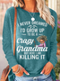 Women's Text Letters Long Sleeve Blouse_ Spring/Fall Crew Neck Daily Casual Top