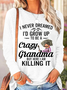 Women's Text Letters Long Sleeve Blouse_ Spring/Fall Crew Neck Daily Casual Top
