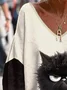 Cat Knitted V Neck Casual Blouse