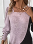Women's Long Sleeve Tee T-shirt Spring/Fall Plain Buckle Square Neck Daily Going Out Casual Top