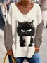 Cat Knitted V Neck Casual Blouse