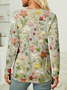 Casual 3D Flower Printing Regular Fit Crew Neck Long Sleeve Blouse