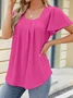 Casual Square Neck Bell Sleeve Pleated Short Sleeve T-Shirt