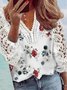 Women Floral Print Lace Patchwork Long Sleeve V Neck Holiday Blouse