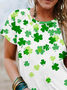 Women's Four-leaf Clover Short Sleeve Tee T-shirt Crew Neck Casual Summer Top