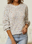 Women White Knitting Ombre Designed Crew Neck Long Sleeve Sweater