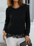 Crew Neck Regular Fit Casual Top Women's Long Sleeve White Lace Top