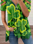 Women's Shamrock Short Sleeve Tee T-shirt V Neck Zipper Casual Summer Tunic Top