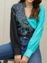 Loose Stand Collar Casual Abstract Blouse
