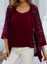 Women's Plain Daily Going Out Two Piece Set Three Quarter Sleeve Casual Spring/Fall Coat With Cami Matching Set