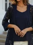 Women's Plain Daily Going Out Two Piece Set Three Quarter Sleeve Casual Spring/Fall Coat With Cami Matching Set