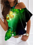 Women's Shamrock Short Sleeve Tee T-shirt Asymmetrical Casual Summer Top