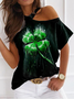 Women's Shamrock Short Sleeve Tee T-shirt Asymmetrical Casual Summer Top