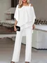 Women's Plain Holiday Going Out Two Piece Set Half Sleeve Casual Summer Top With Pants Matching Set