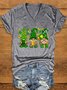 Women's Four-leaf Clover Short Sleeve Tee T-shirt V Neck Casual Summer Top