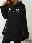 Scratching Cute Cat Embroidered Loose Warm Sweatshirt