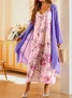 Women's Floral Pattern Two-Piece Set Daily Long Sleeve Casual Spring/Fall Coat With Tank Dress Matching Set