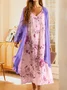 Women's Floral Pattern Two-Piece Set Daily Long Sleeve Casual Spring/Fall Coat With Tank Dress Matching Set