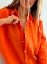 Women's Three Quarter Sleeve Shirt Spring/Fall Plain Cotton Shirt Collar Daily Going Out Casual Top
