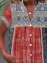 Women Random Print Short Sleeve Shirt Summer Notched Daily Casual Top